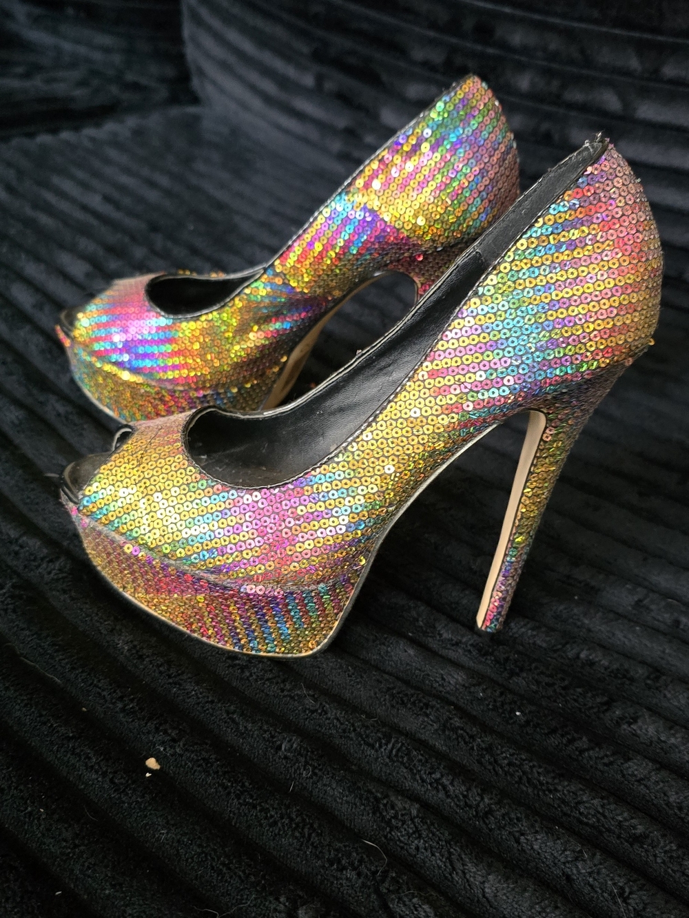 Aldo Rainbow Sequin Peep-Toe Platform Pumps